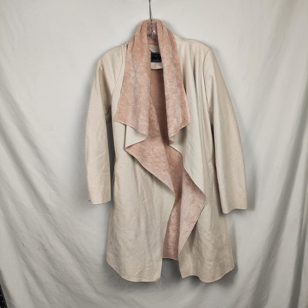 Splash Coat Womens 10 Beige Microfiber Faux Fur Lined Open Front Waterfall Cozy